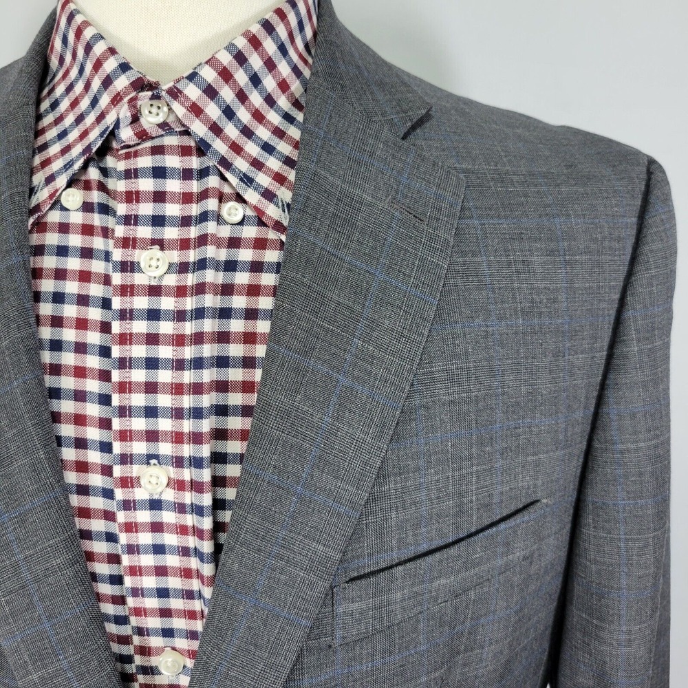 Greg Norman Tasso Elba Men's Sport Coat Blazer Two Button Gray Plaid Wool 44R - Picture 6 of 14